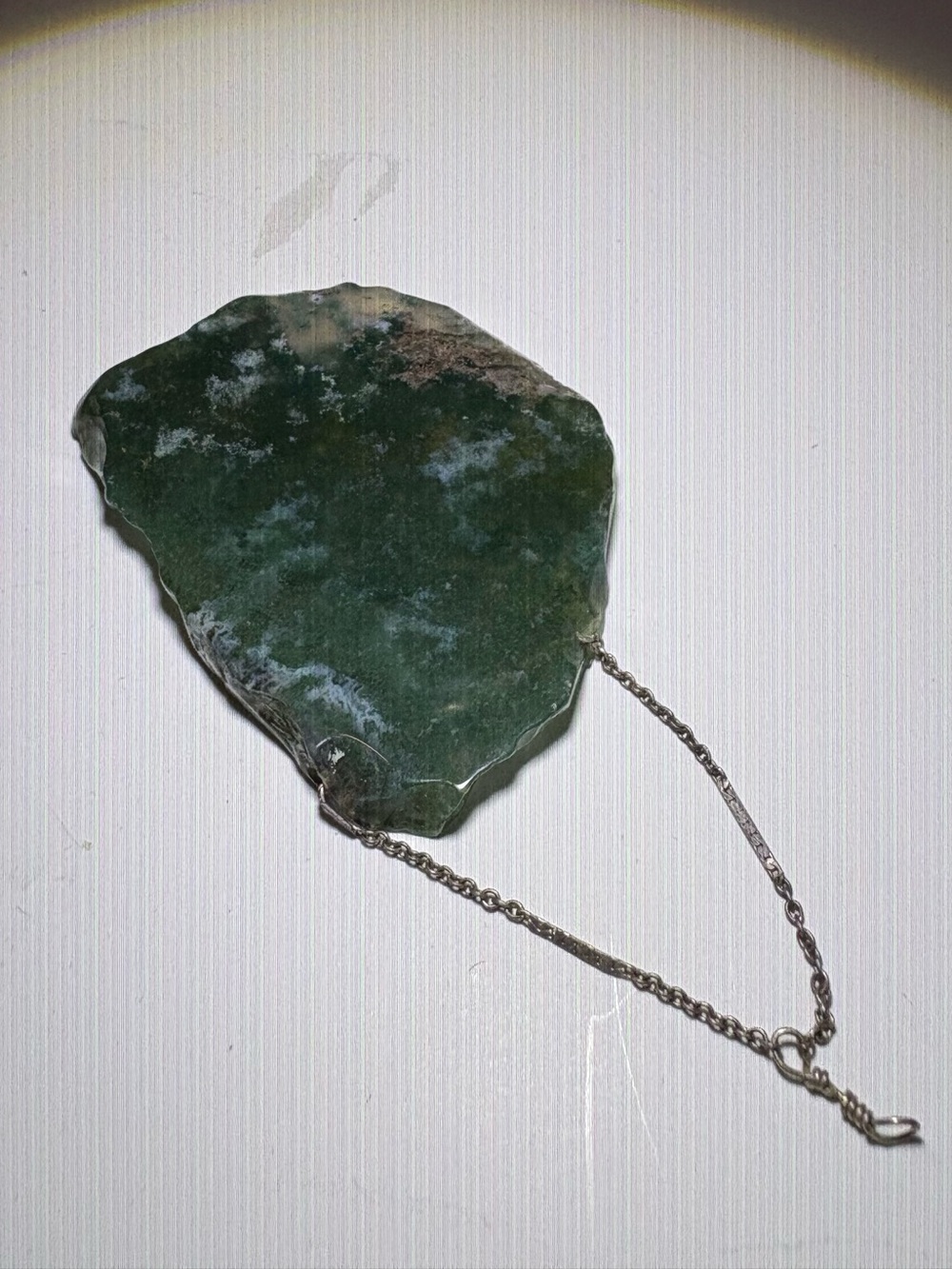 Green Moss Agate Pendant Necklace - Sterling Chain